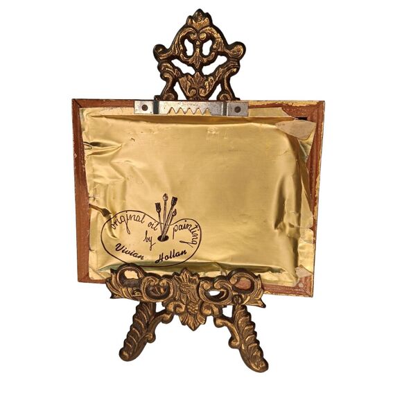 Miniature Oil Painting Daisy Flowers In Wicker Basket Signed Vivian Hollan Swain - Picture 2 of 9